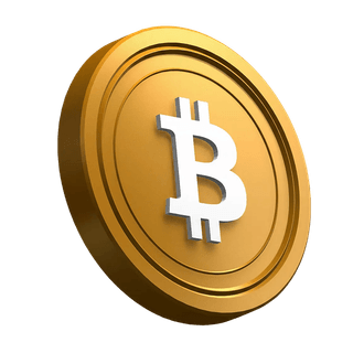 Como recurso visual de la sección hero, una moneda Bitcoin BTC en posición inclinada